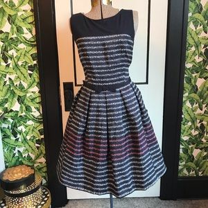 Retro Style Striped Fit and Flare Dress